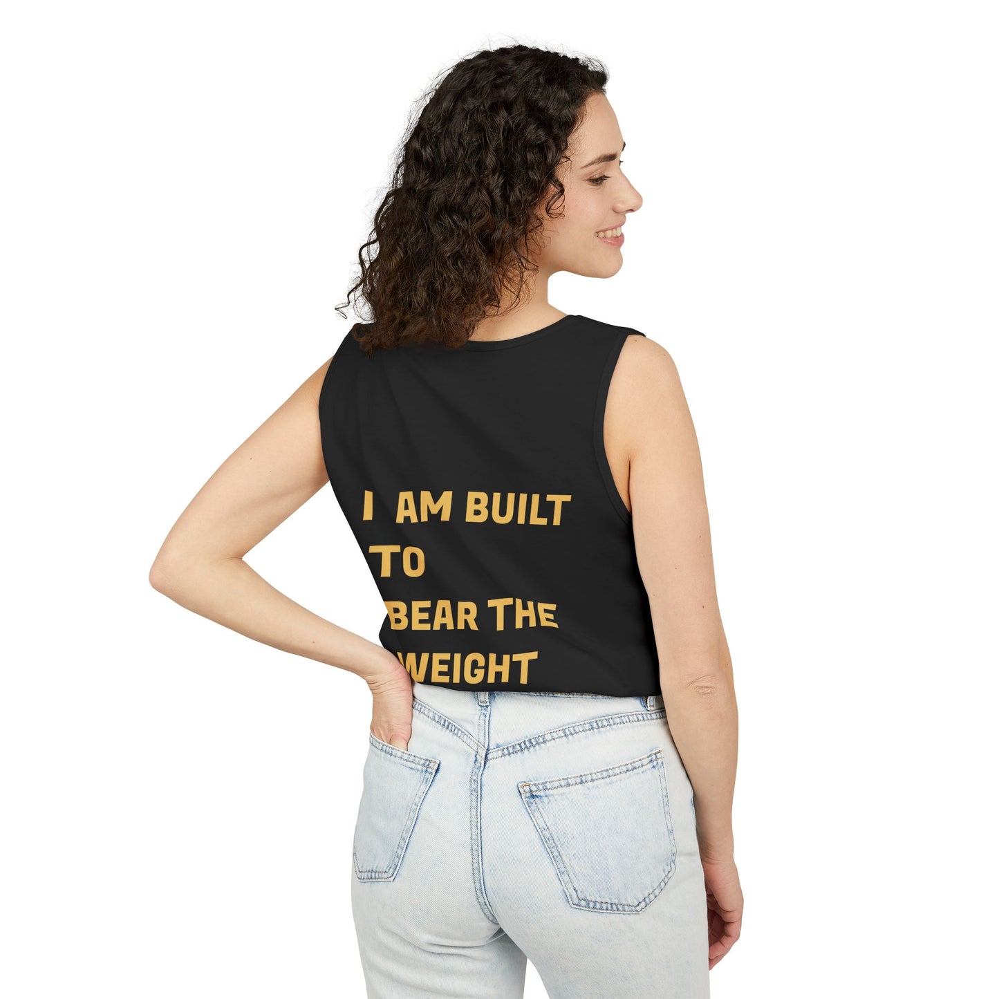 Unisex Garment-Dyed Tank Top - "I Am Built to Bear the Weight" - Motivational Fitness Apparel