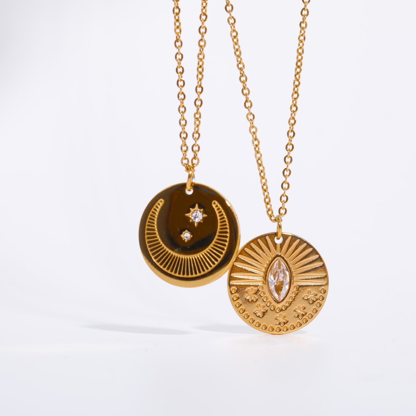 Three-dimensional Sun Moon Round Coin Zircon Necklace - Fashion 2025