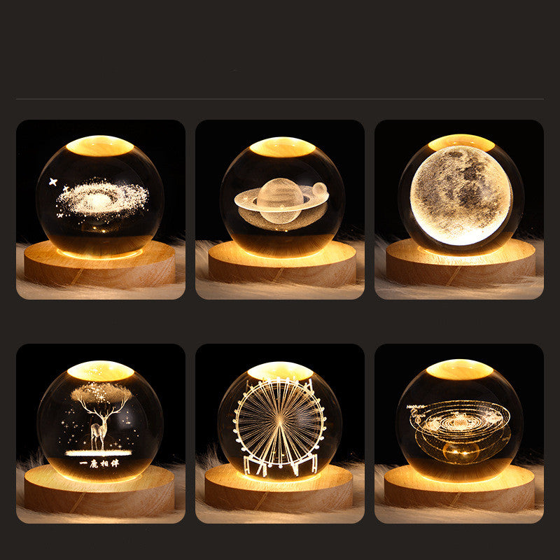 Luminous 3D Sky And Planet Moon Crystal Ball - Small Night Lamp Projection Ambience Light - Creative 3D light Gift gorgeous loved ones