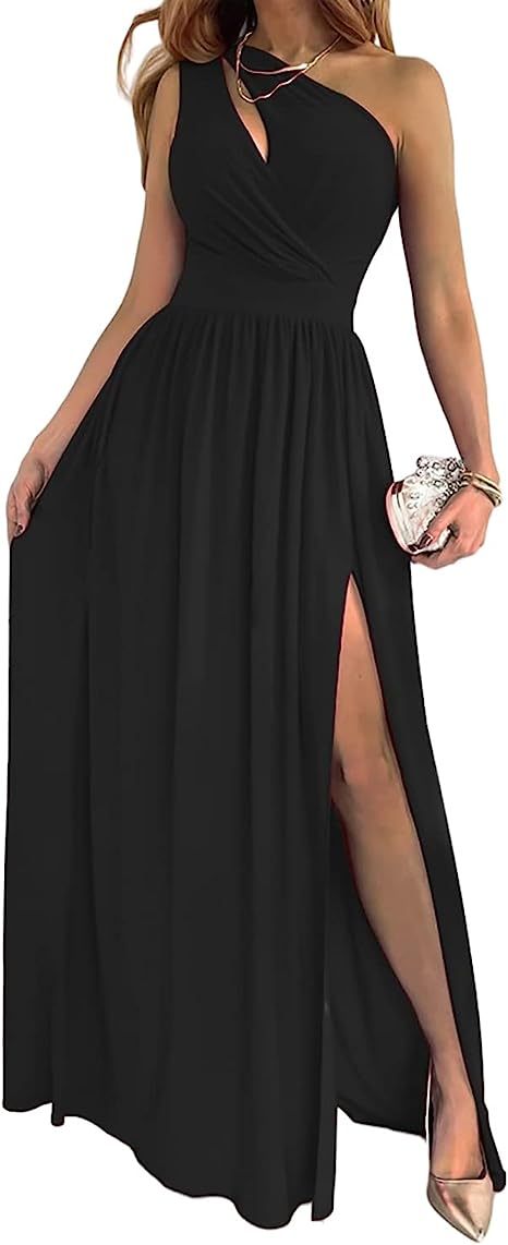 Women's One Shoulder High Split Cutout Sleeveless Elegant Sexy Cocktail Maxi Dress - Fashion 2025