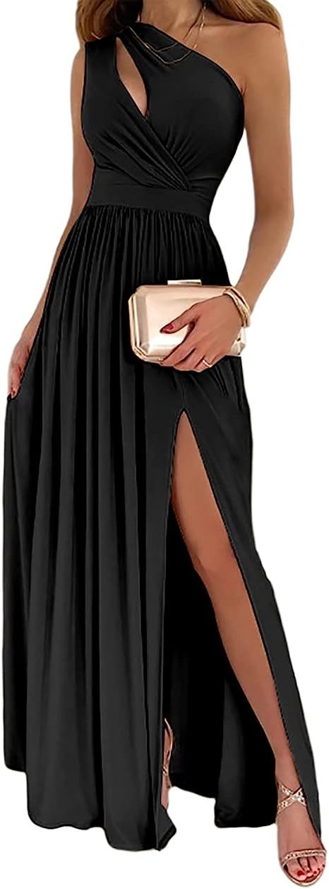 Women's One Shoulder High Split Cutout Sleeveless Elegant Sexy Cocktail Maxi Dress - Fashion 2025