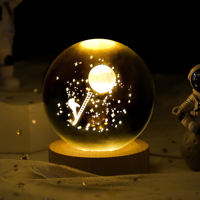 Luminous 3D Sky And Planet Moon Crystal Ball - Small Night Lamp Projection Ambience Light - Creative 3D light Gift gorgeous loved ones