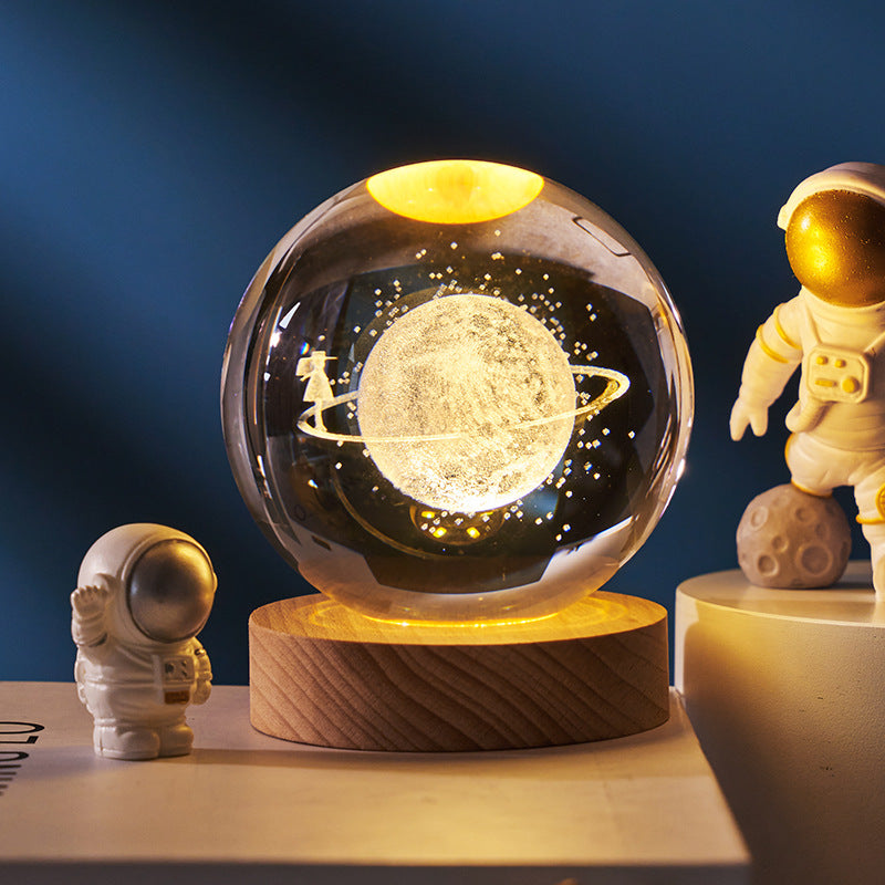 Luminous 3D Sky And Planet Moon Crystal Ball - Small Night Lamp Projection Ambience Light - Creative 3D light Gift gorgeous loved ones