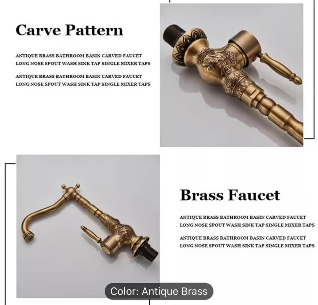 Vintage Antique Brass Bathroom Faucet – Luxury Classic Vanity Sink Mixer Tap | Elegant Retro Basin Faucet
