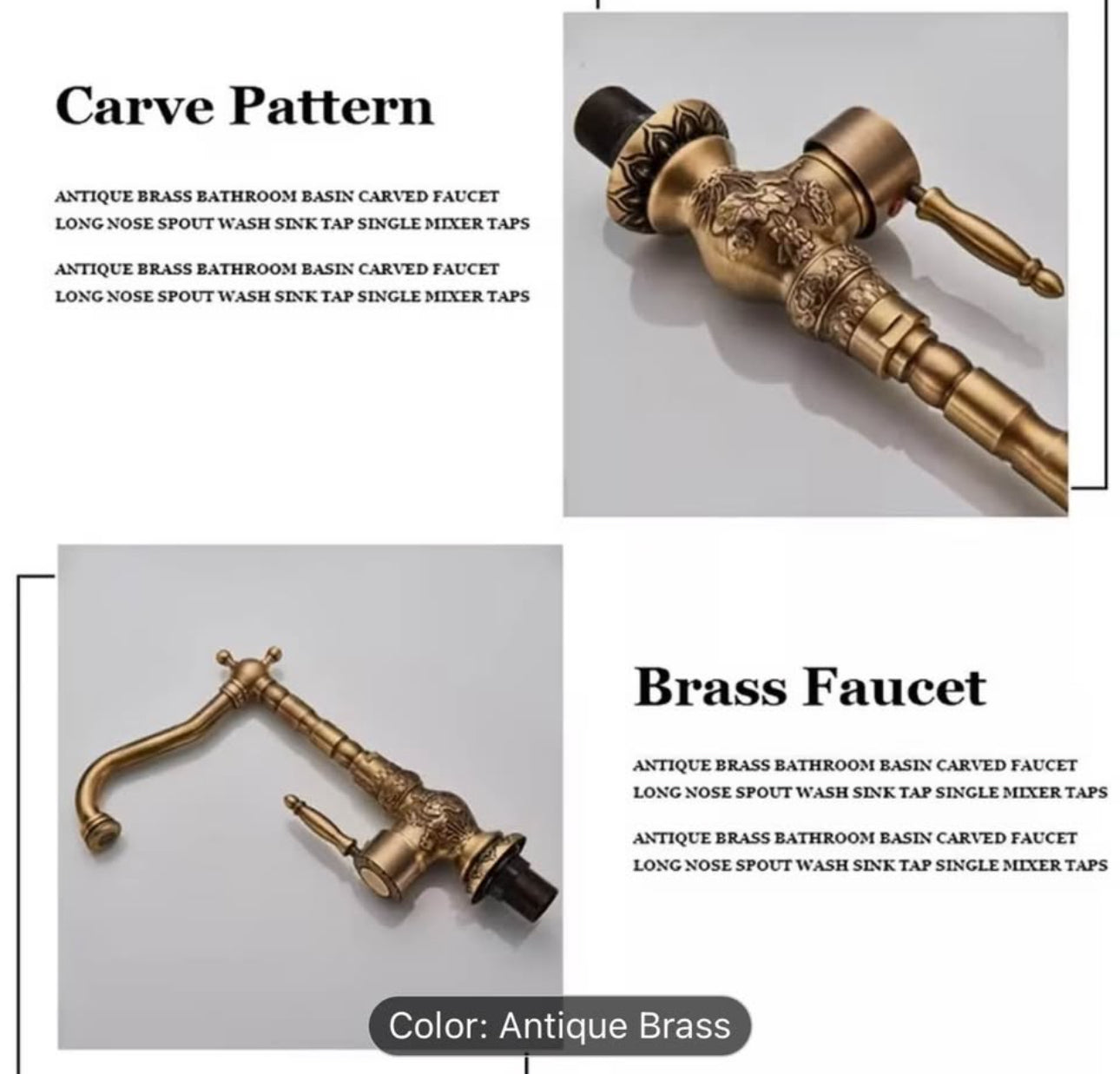 Vintage Antique Brass Bathroom Faucet – Luxury Classic Vanity Sink Mixer Tap | Elegant Retro Basin Faucet