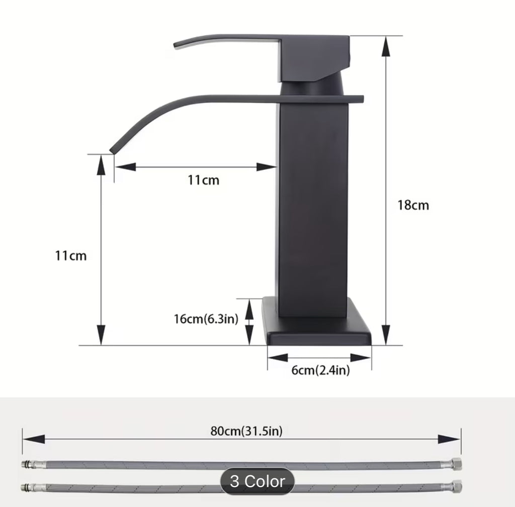 Luxury Black & Gold Waterfall Bathroom Faucet – Modern Vanity Sink Mixer Tap | Premium Single Handle Basin Faucet (Hot & Cold)