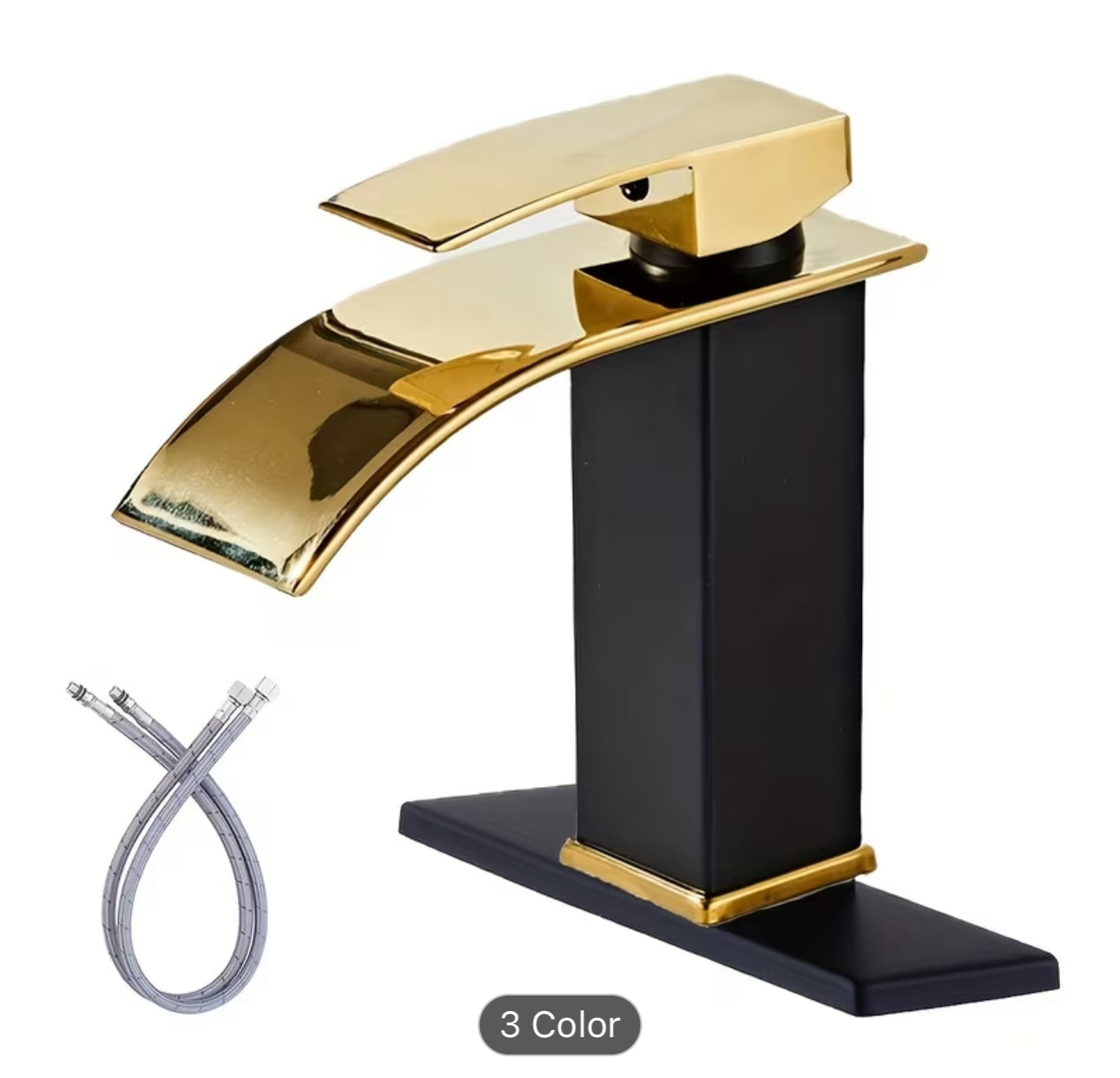 Luxury Black & Gold Waterfall Bathroom Faucet – Modern Vanity Sink Mixer Tap | Premium Single Handle Basin Faucet (Hot & Cold)