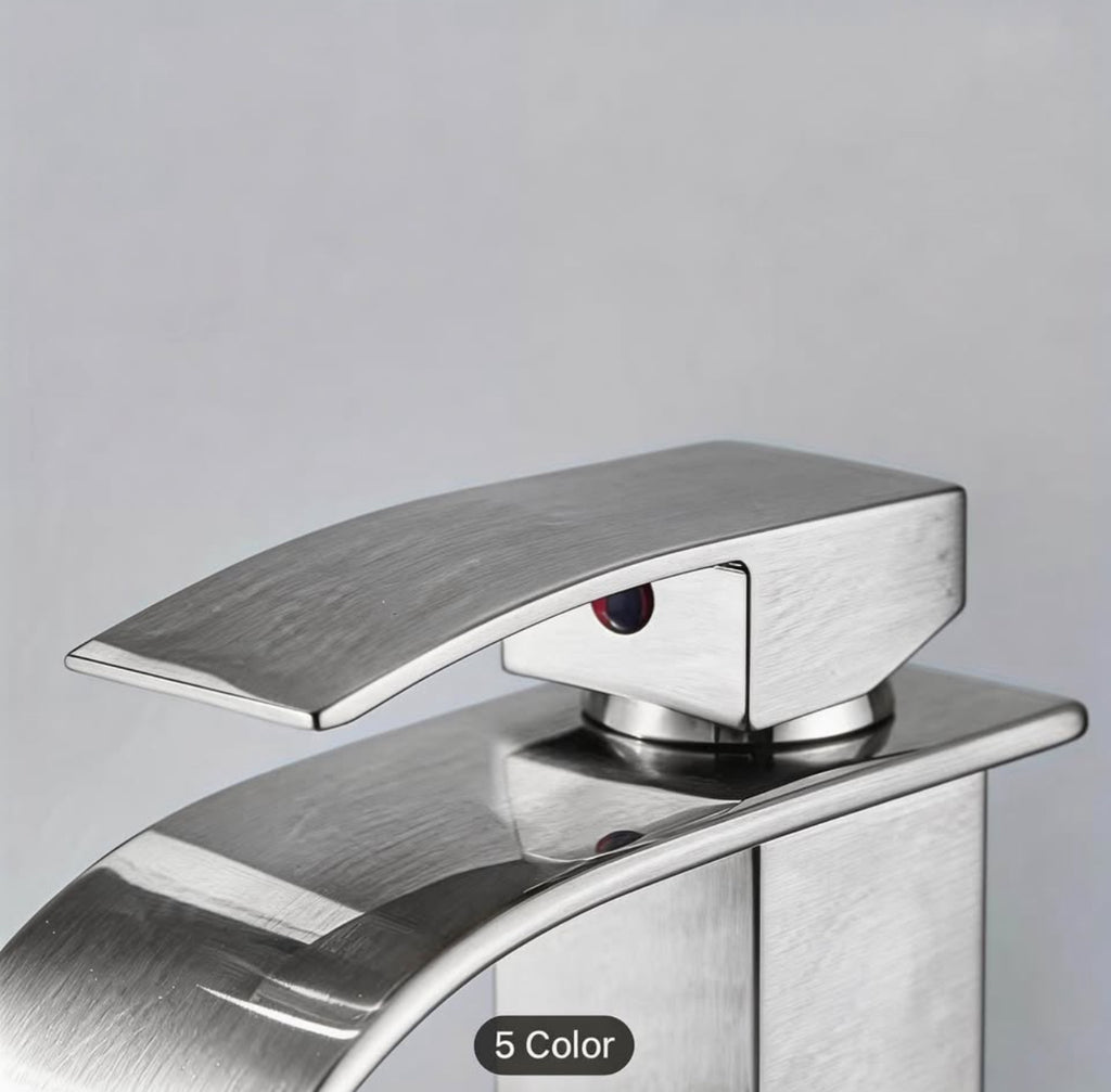 Modern Brushed Nickel Waterfall Bathroom Sink Faucet – Luxury Vanity Mixer Tap | Single Handle | Easy Install 1 or 3 Hole