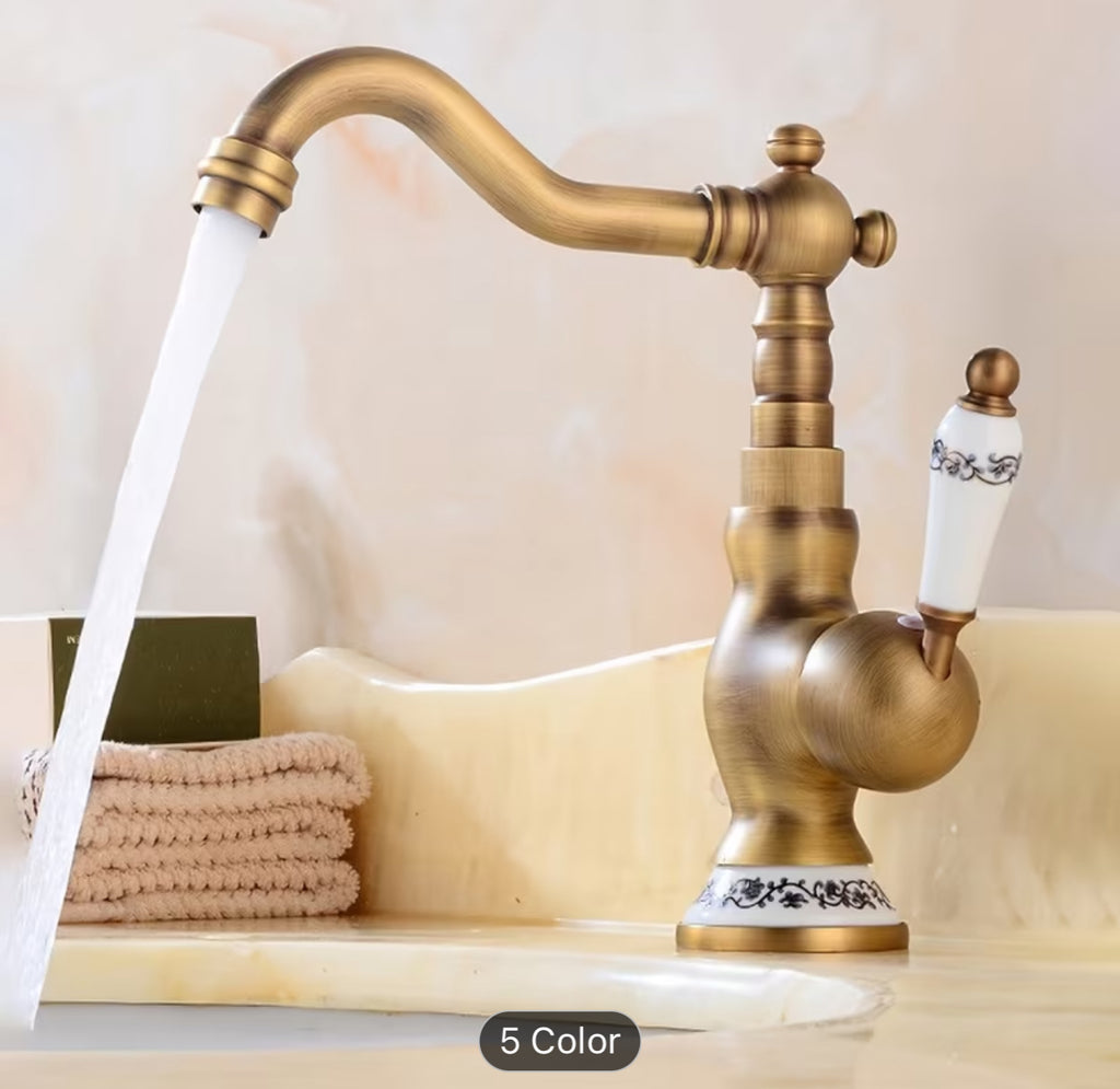 Luxury Antique Brass Vintage Bathroom Faucet – Classic European Bathroom & Kitchen Sink Mixer Tap | Farmhouse Style Basin Faucet