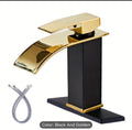 Luxury Black & Gold Waterfall Bathroom Faucet – Modern Vanity Sink Mixer Tap | Premium Single Handle Basin Faucet (Hot & Cold)