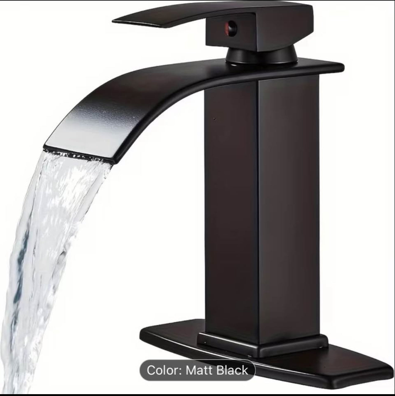 Luxury Matte Black Waterfall Bathroom Faucet – Modern Vanity Sink Mixer Tap | Premium Single Handle Basin Faucet