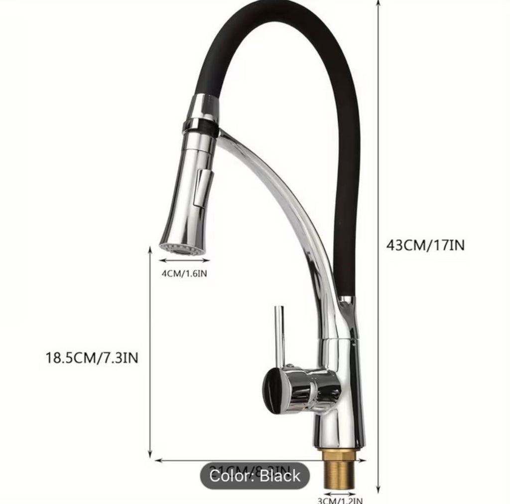 Luxury High-Arc Pull-Down Kitchen Faucet – 360° Swivel Stainless Steel Commercial Style Sink Faucet with Flexible Hose (Modern Black & Chrome) Upgrade Your Kitchen in Minutes – Modern Design, Powerful Performance.
