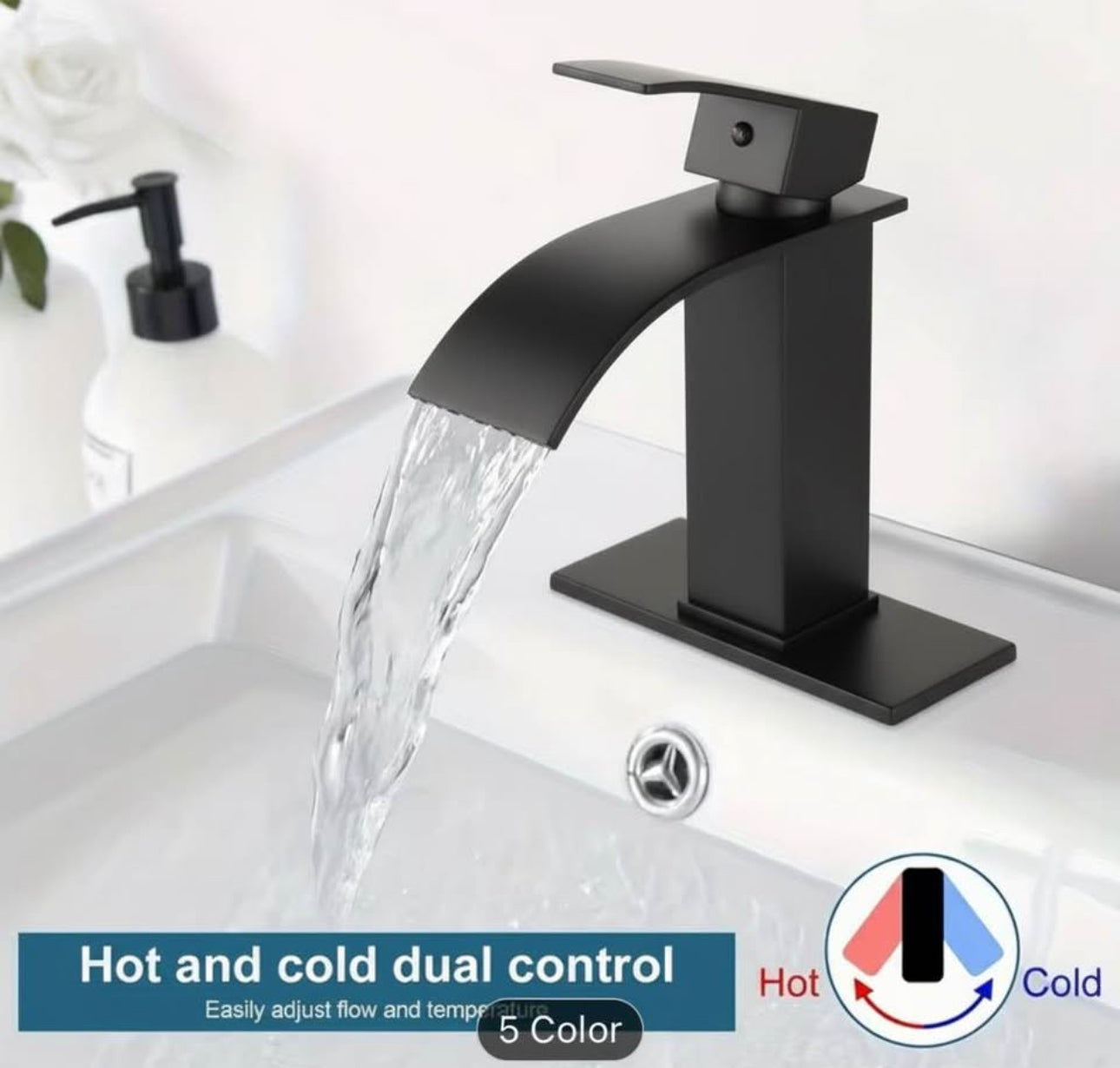 Luxury Matte Black Waterfall Bathroom Faucet – Modern Vanity Sink Mixer Tap | Premium Single Handle Basin Faucet