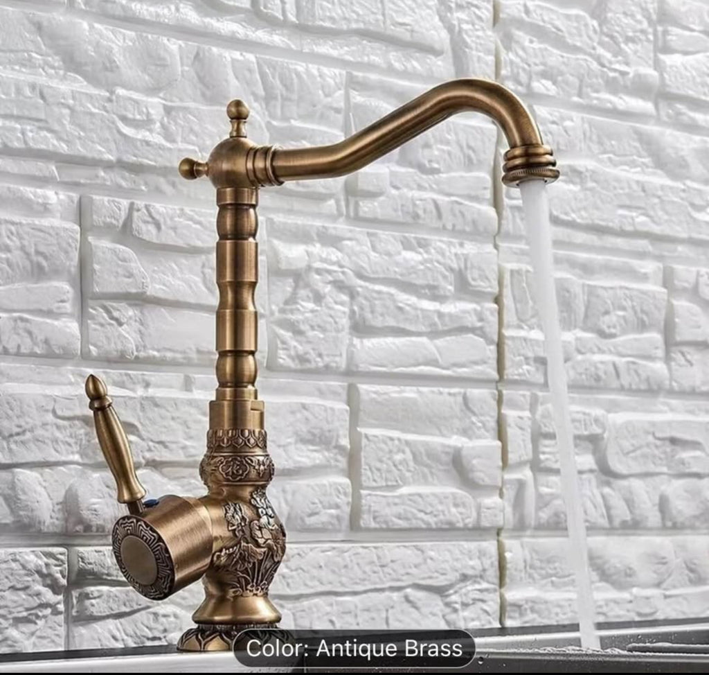 Vintage Antique Brass Bathroom Faucet – Luxury Classic Vanity Sink Mixer Tap | Elegant Retro Basin Faucet
