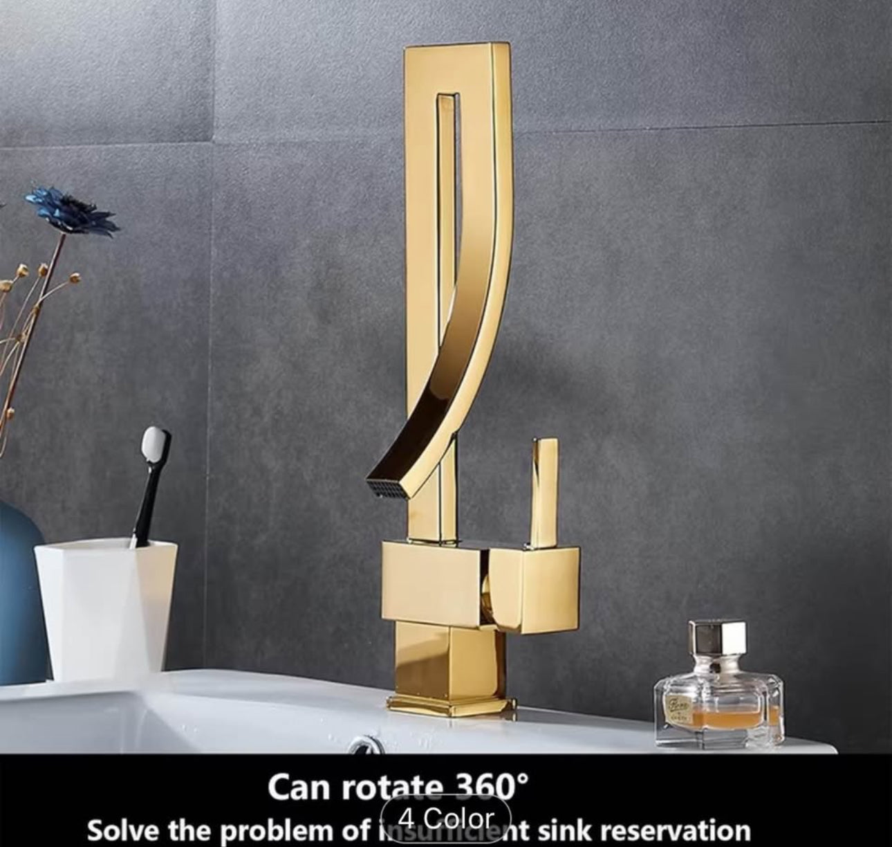 Luxury Gold Waterfall Bathroom Faucet – Modern Vanity Sink Mixer Tap | Premium Brass Hotel-Style Basin Faucet