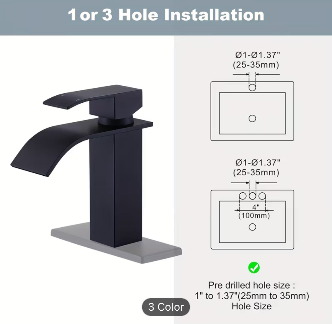 Luxury Black & Gold Waterfall Bathroom Faucet – Modern Vanity Sink Mixer Tap | Premium Single Handle Basin Faucet (Hot & Cold)