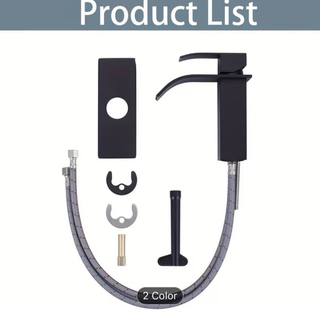 Luxury Black & Gold Waterfall Bathroom Faucet – Modern Vanity Sink Mixer Tap | Premium Single Handle Basin Faucet (Hot & Cold)