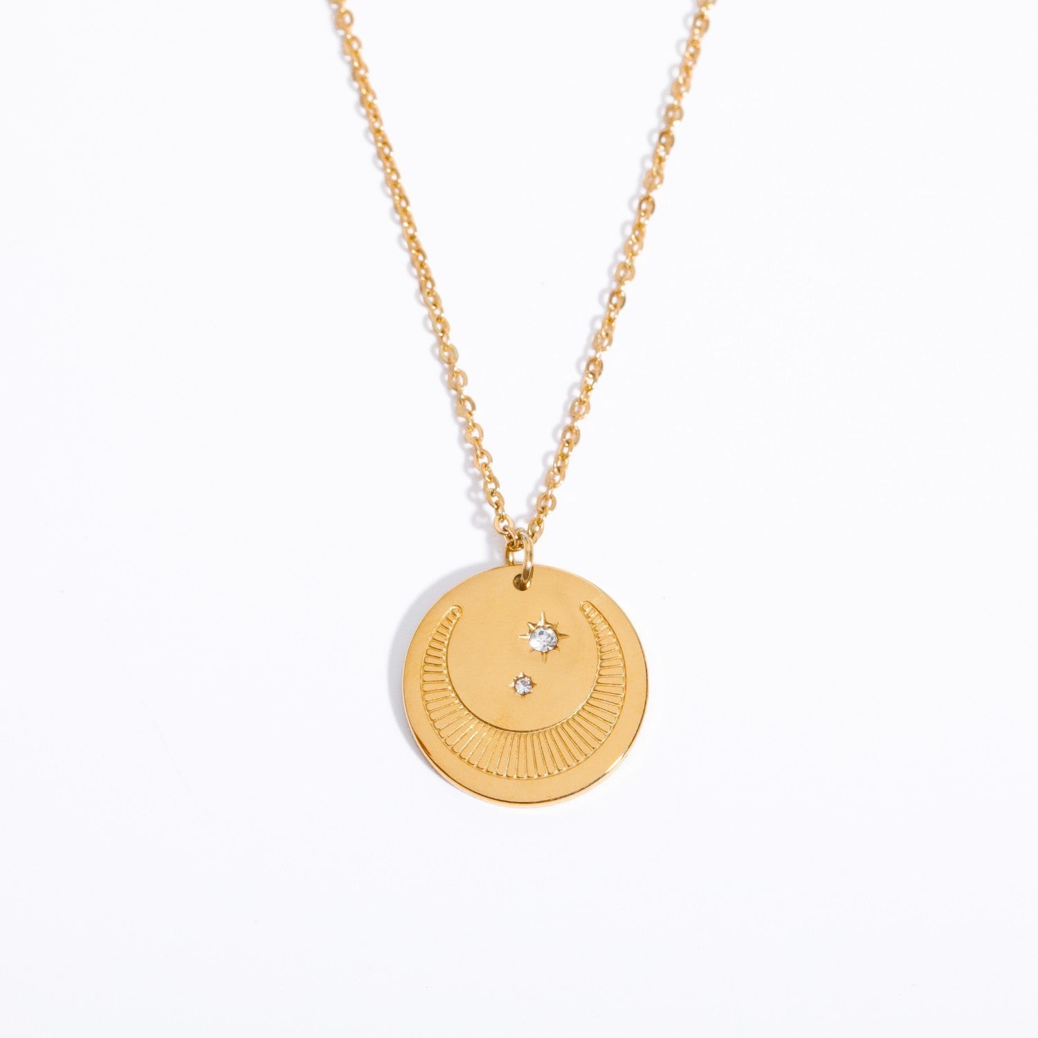 Three-dimensional Sun Moon Round Coin Zircon Necklace - Fashion 2025