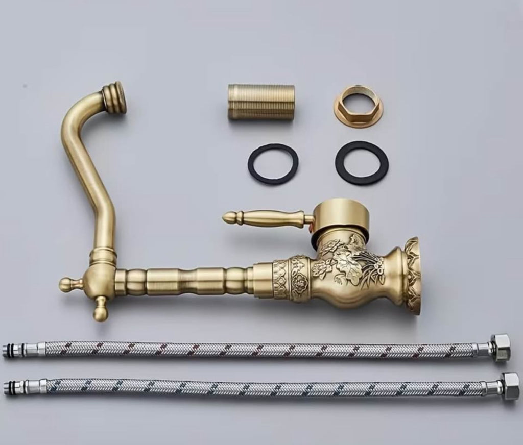 Vintage Antique Brass Bathroom Faucet – Luxury Classic Vanity Sink Mixer Tap | Elegant Retro Basin Faucet