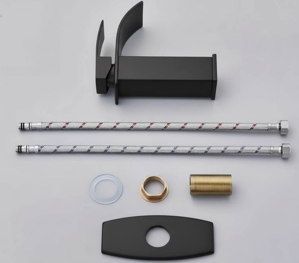 Luxury Matte Black Waterfall Bathroom Faucet – Modern Vanity Sink Mixer Tap | Premium Single Handle Basin Faucet