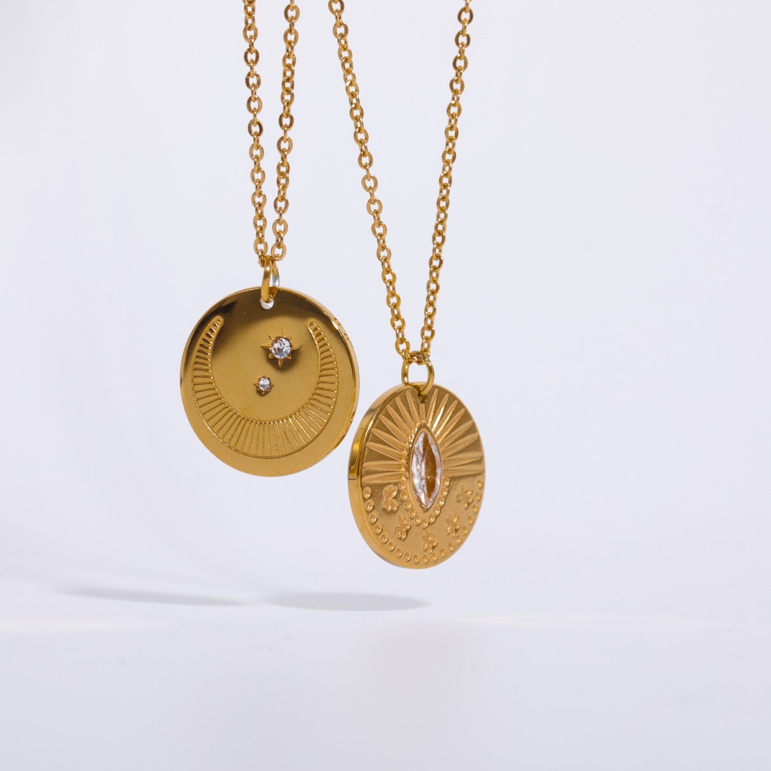 Three-dimensional Sun Moon Round Coin Zircon Necklace - Fashion 2025