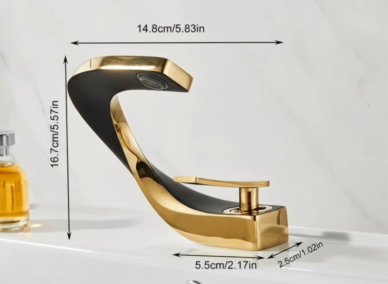 Luxury Black & Gold Waterfall Bathroom Faucet – Modern Designer Sink Tap | Premium Brass Single Handle Vanity Mixer