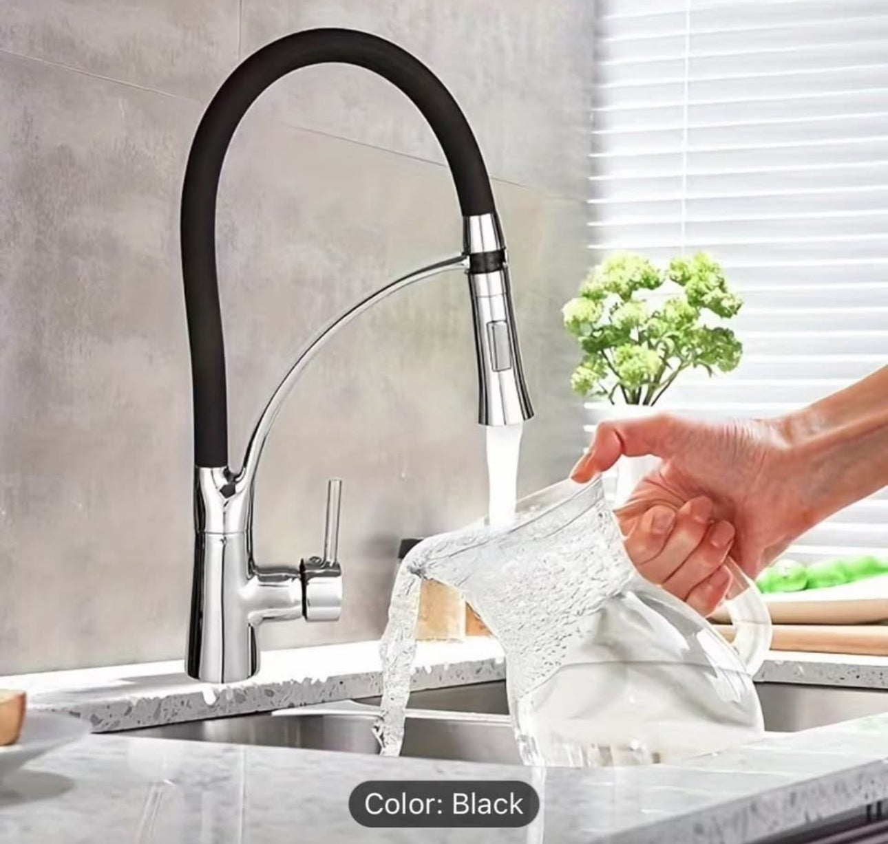 Luxury High-Arc Pull-Down Kitchen Faucet – 360° Swivel Stainless Steel Commercial Style Sink Faucet with Flexible Hose (Modern Black & Chrome) Upgrade Your Kitchen in Minutes – Modern Design, Powerful Performance.