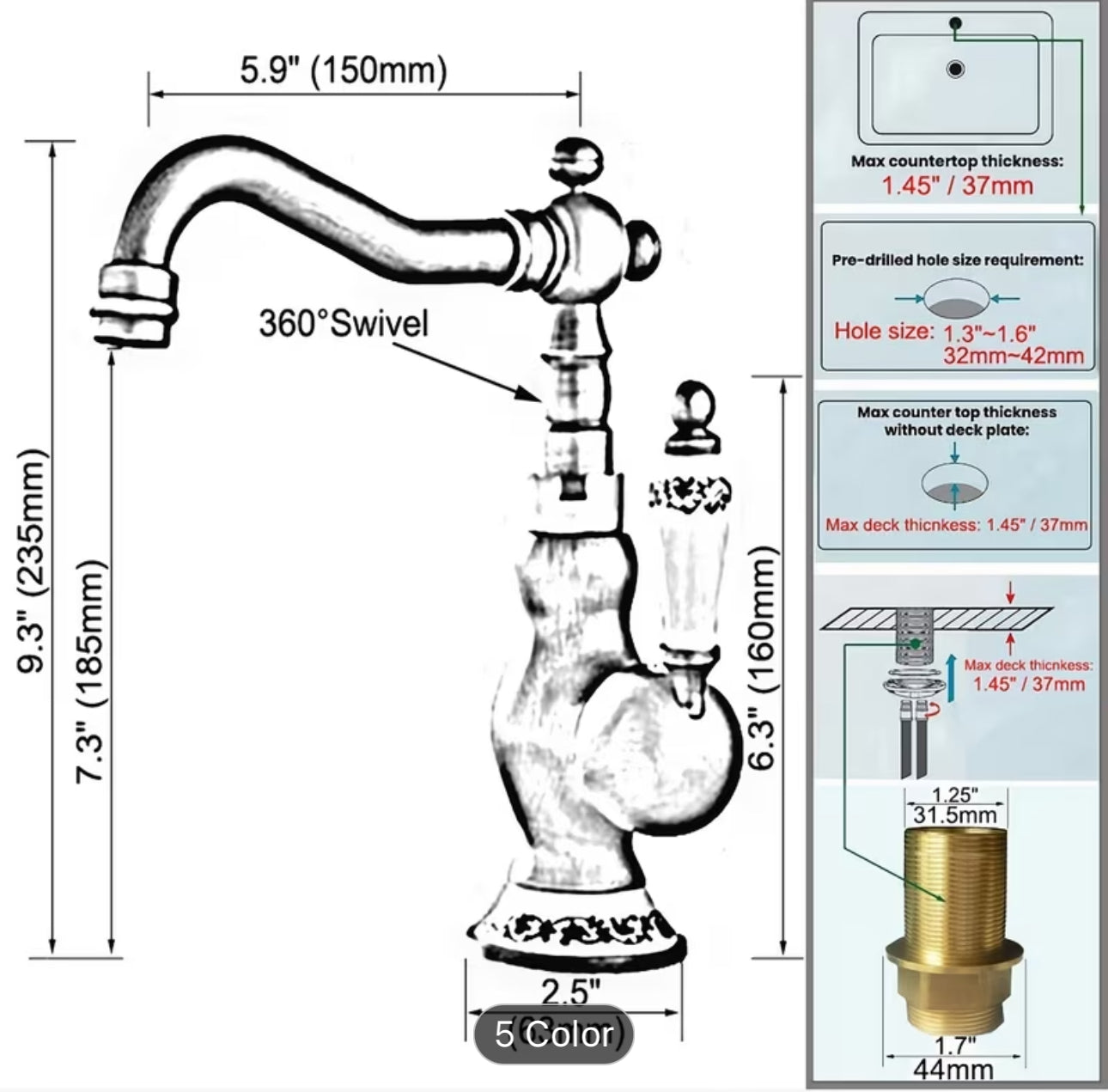 Luxury Antique Brass Vintage Bathroom Faucet – Classic European Bathroom & Kitchen Sink Mixer Tap | Farmhouse Style Basin Faucet