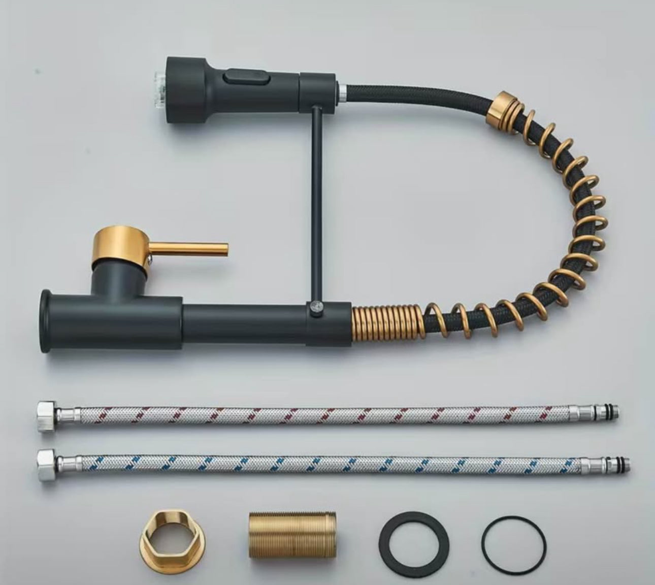 Luxury LED Kitchen Faucet – Pull Down Sprayer | Matte Black & Gold Spring Design | Modern Commercial Style Sink Tap