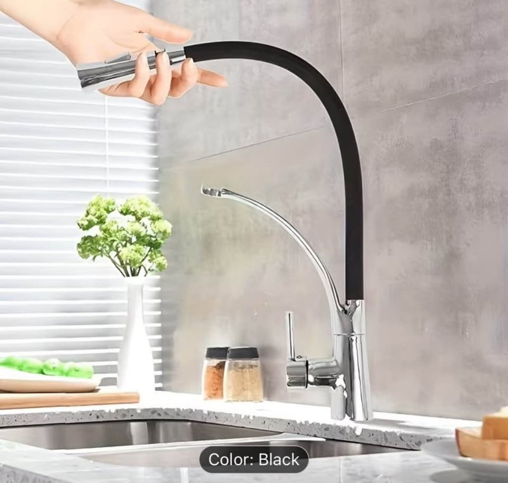 Luxury High-Arc Pull-Down Kitchen Faucet – 360° Swivel Stainless Steel Commercial Style Sink Faucet with Flexible Hose (Modern Black & Chrome) Upgrade Your Kitchen in Minutes – Modern Design, Powerful Performance.
