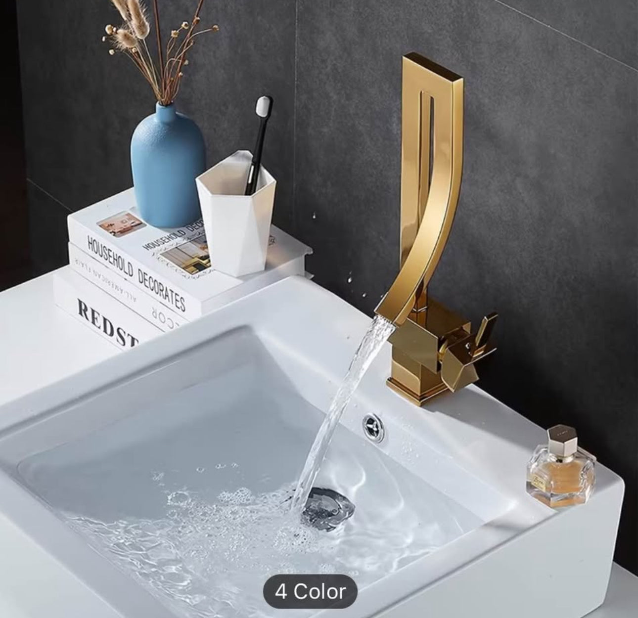 Luxury Gold Waterfall Bathroom Faucet – Modern Vanity Sink Mixer Tap | Premium Brass Hotel-Style Basin Faucet