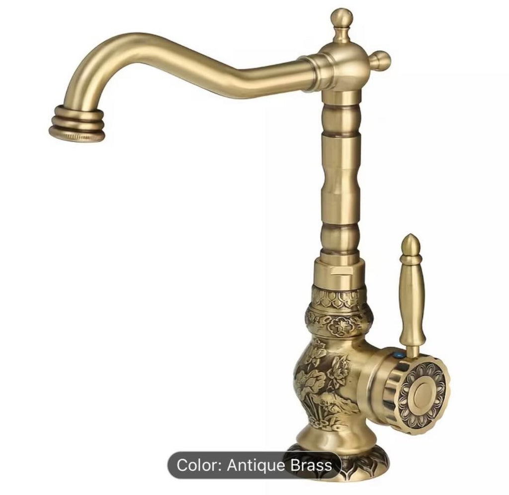 Vintage Antique Brass Bathroom Faucet – Luxury Classic Vanity Sink Mixer Tap | Elegant Retro Basin Faucet