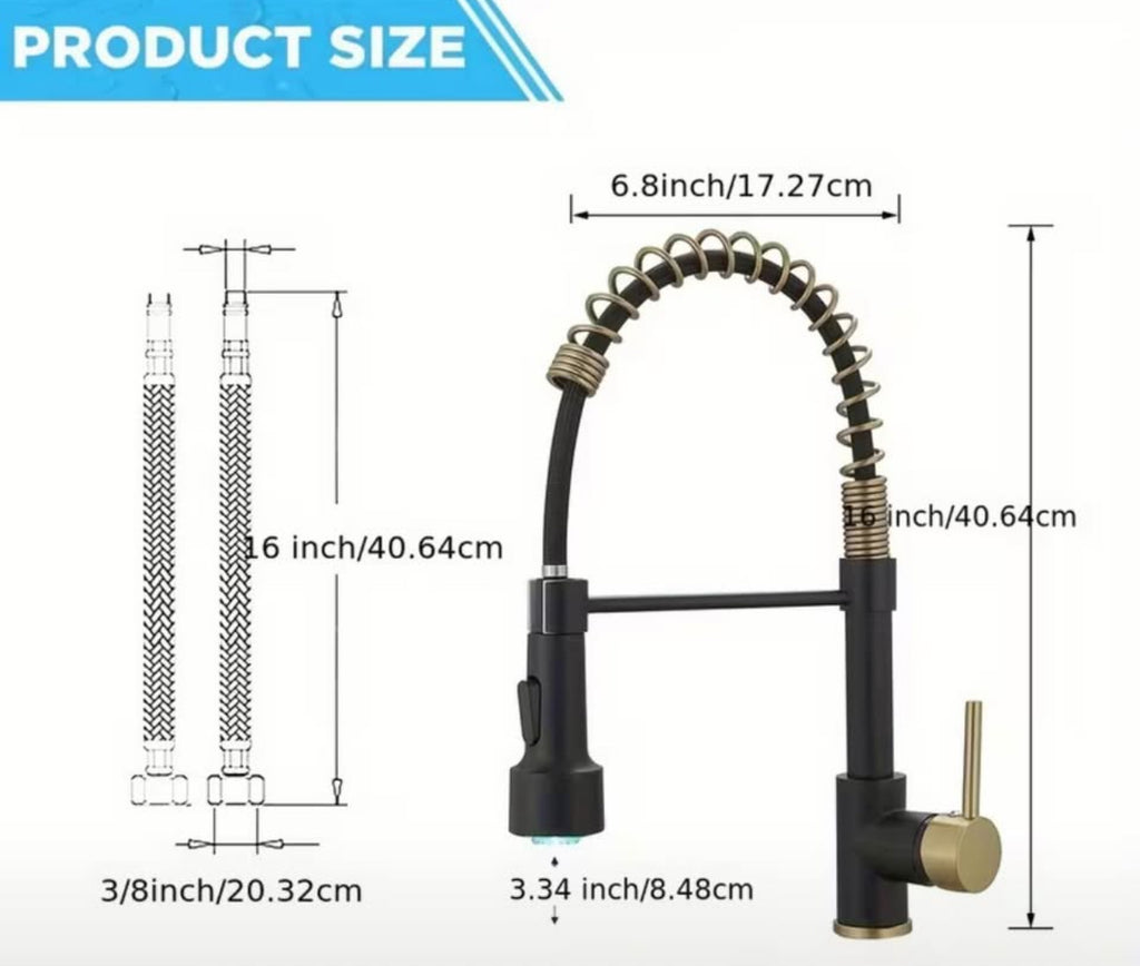 Luxury LED Kitchen Faucet – Pull Down Sprayer | Matte Black & Gold Spring Design | Modern Commercial Style Sink Tap