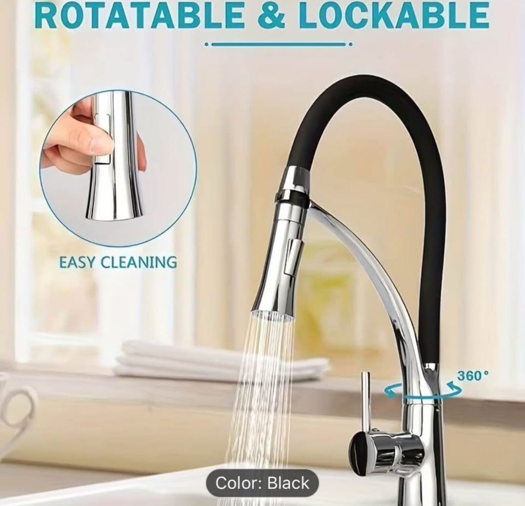 Luxury High-Arc Pull-Down Kitchen Faucet – 360° Swivel Stainless Steel Commercial Style Sink Faucet with Flexible Hose (Modern Black & Chrome) Upgrade Your Kitchen in Minutes – Modern Design, Powerful Performance.
