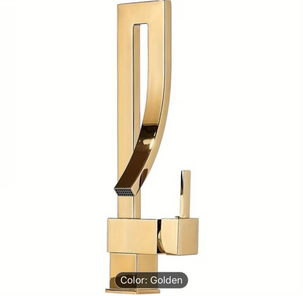 Luxury Gold Waterfall Bathroom Faucet – Modern Vanity Sink Mixer Tap | Premium Brass Hotel-Style Basin Faucet