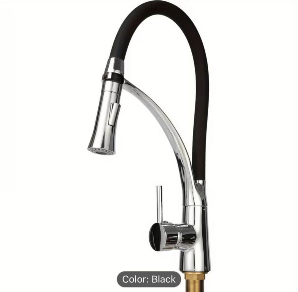 Luxury High-Arc Pull-Down Kitchen Faucet – 360° Swivel Stainless Steel Commercial Style Sink Faucet with Flexible Hose (Modern Black & Chrome) Upgrade Your Kitchen in Minutes – Modern Design, Powerful Performance.