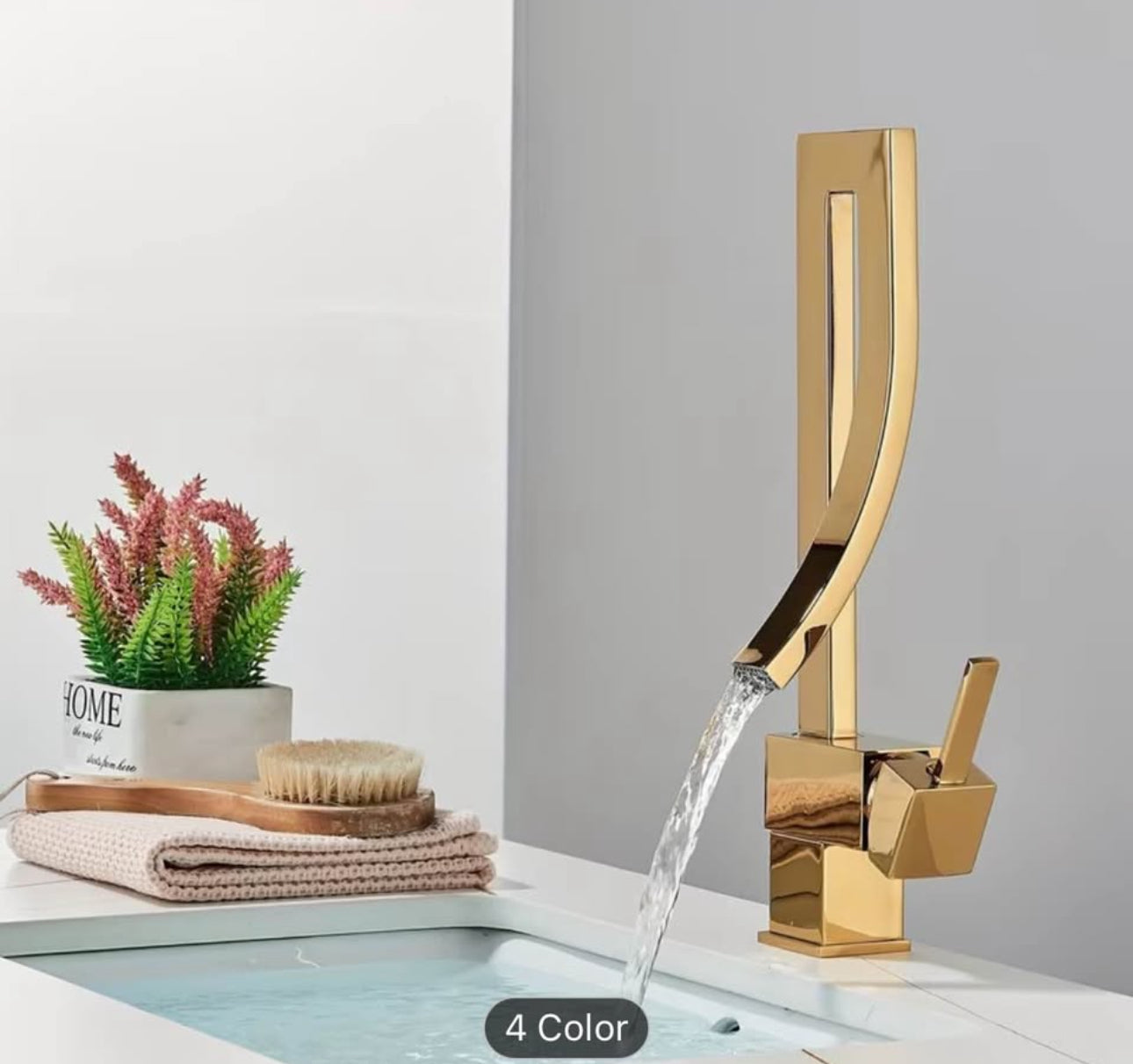 Luxury Gold Waterfall Bathroom Faucet – Modern Vanity Sink Mixer Tap | Premium Brass Hotel-Style Basin Faucet