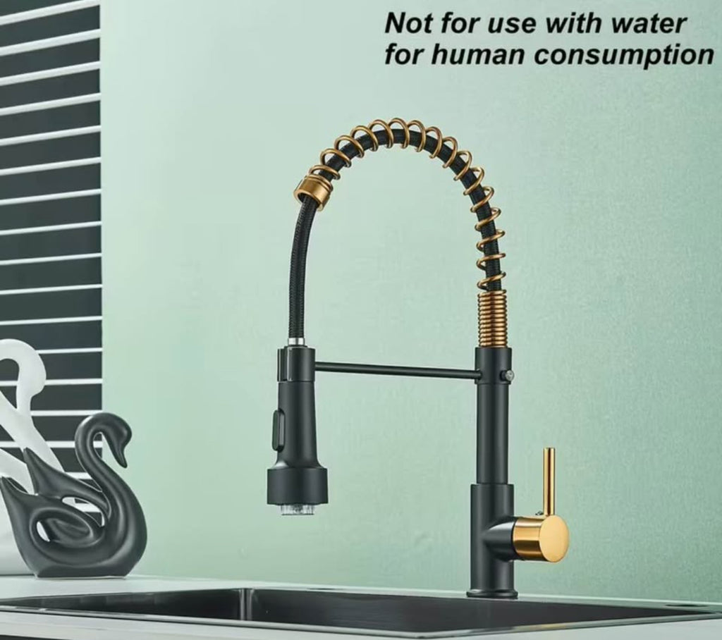 Luxury LED Kitchen Faucet – Pull Down Sprayer | Matte Black & Gold Spring Design | Modern Commercial Style Sink Tap