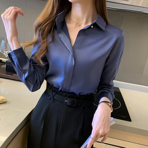 Silk/Satin Women Shirt  - Long Sleeve Fashion Woman Blouses