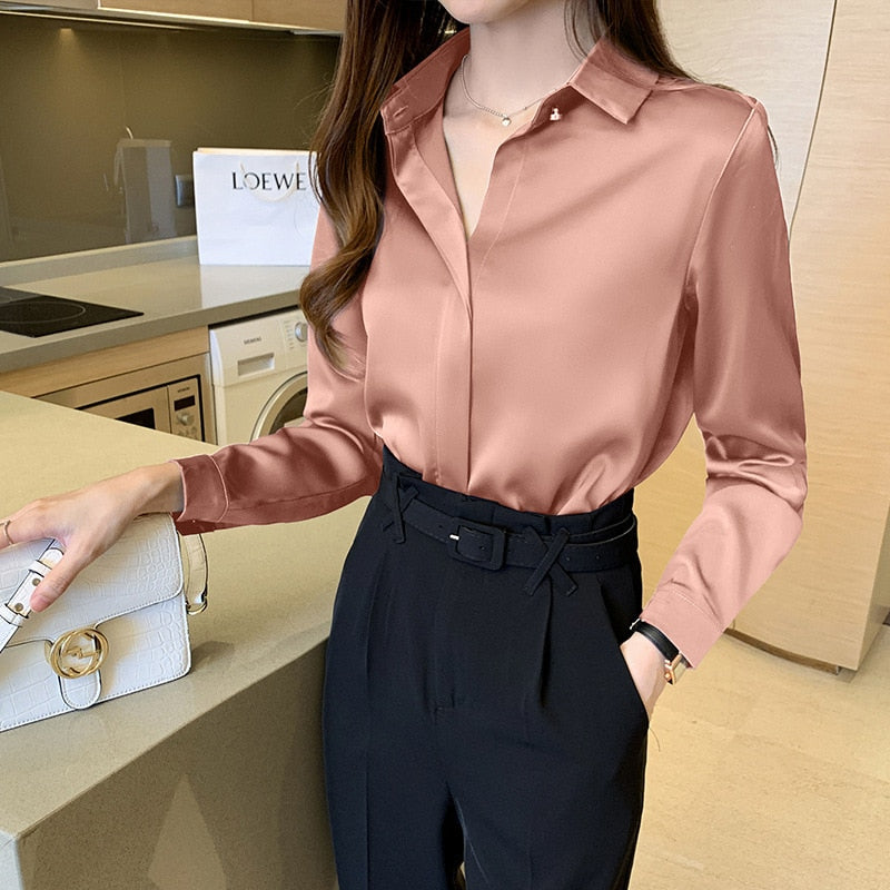 Silk/Satin Women Shirt  - Long Sleeve Fashion Woman Blouses