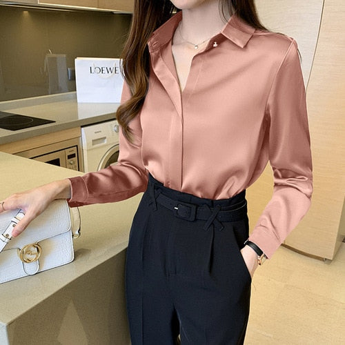 Silk/Satin Women Shirt  - Long Sleeve Fashion Woman Blouses
