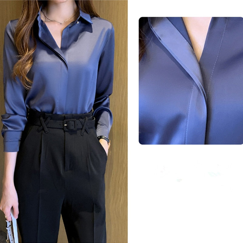 Silk/Satin Women Shirt  - Long Sleeve Fashion Woman Blouses