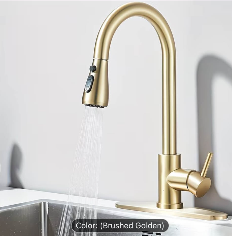 ✨ Luxury Brushed Golden Pull-Down Kitchen Faucet – Modern & Elegant Upgrade! ✨