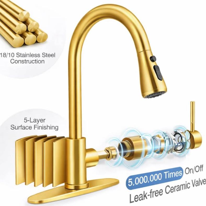 ✨ Luxury Brushed Golden Pull-Down Kitchen Faucet – Modern & Elegant Upgrade! ✨