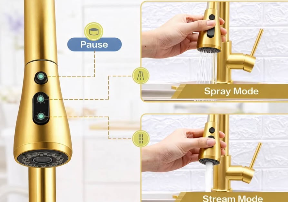 ✨ Luxury Brushed Golden Pull-Down Kitchen Faucet – Modern & Elegant Upgrade! ✨
