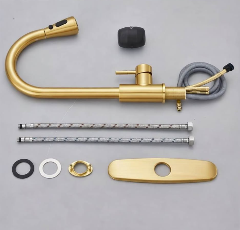 ✨ Luxury Brushed Golden Pull-Down Kitchen Faucet – Modern & Elegant Upgrade! ✨