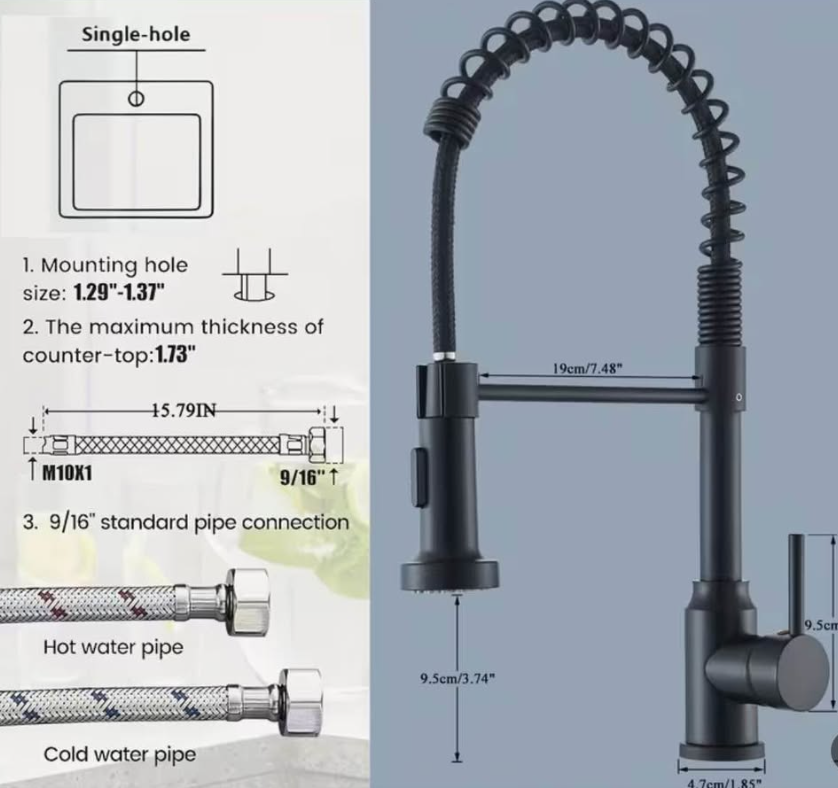 Premium Matte Black Kitchen Faucet – Modern Pull-Down Sprayer (Brand New)