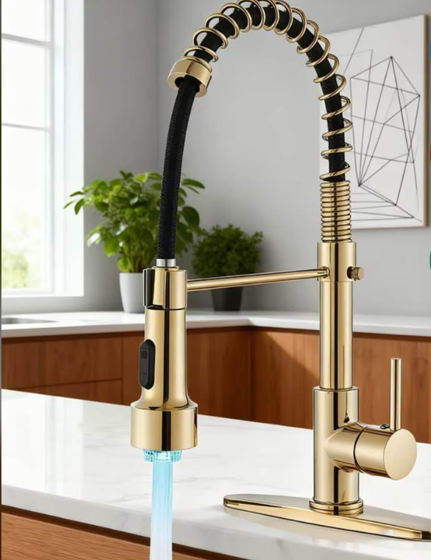 Luxury LED Kitchen Faucet | Pull-Down Sprayer | Brushed Gold | HOT DEAL | suitable for Bar/Sink RV