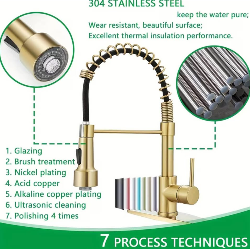 Luxury LED Kitchen Faucet | Pull-Down Sprayer | Brushed Gold | HOT DEAL | suitable for Bar/Sink RV