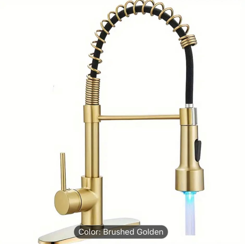 Luxury LED Kitchen Faucet | Pull-Down Sprayer | Brushed Gold | HOT DEAL | suitable for Bar/Sink RV
